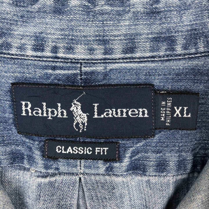 Ralph Lauren CLASSIC FIT Long-Sleeve Button-Down Denim Shirt, Men's Size XL (approx.) cotton blue type Vintage Second Hand