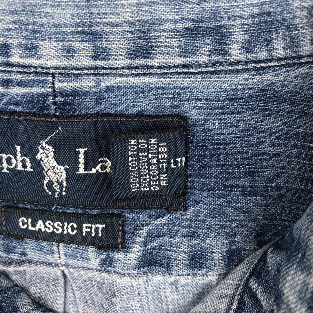 Ralph Lauren CLASSIC FIT Long-Sleeve Button-Down Denim Shirt, Men's Size XL (approx.) cotton blue type Vintage Second Hand