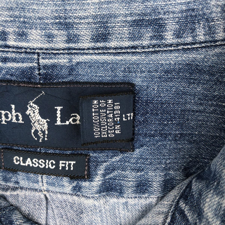Ralph Lauren CLASSIC FIT Long-Sleeve Button-Down Denim Shirt, Men's Size XL (approx.) cotton blue type Vintage Second Hand