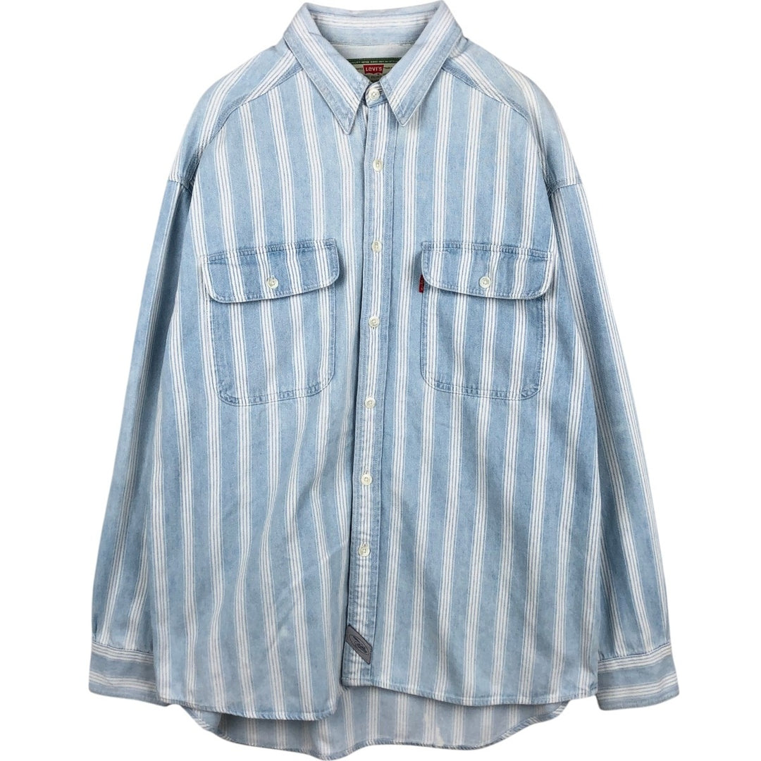 Levi's Stripe Pattern Long-Sleeve Denim Shirt, Men's Size XL (approx.) unclear white type Vintage Second Hand