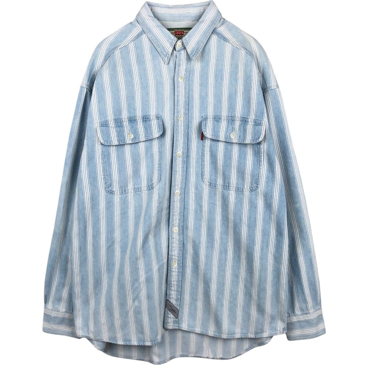Levi's Stripe Pattern Long-Sleeve Denim Shirt, Men's Size XL (approx.) unclear white type Vintage Second Hand
