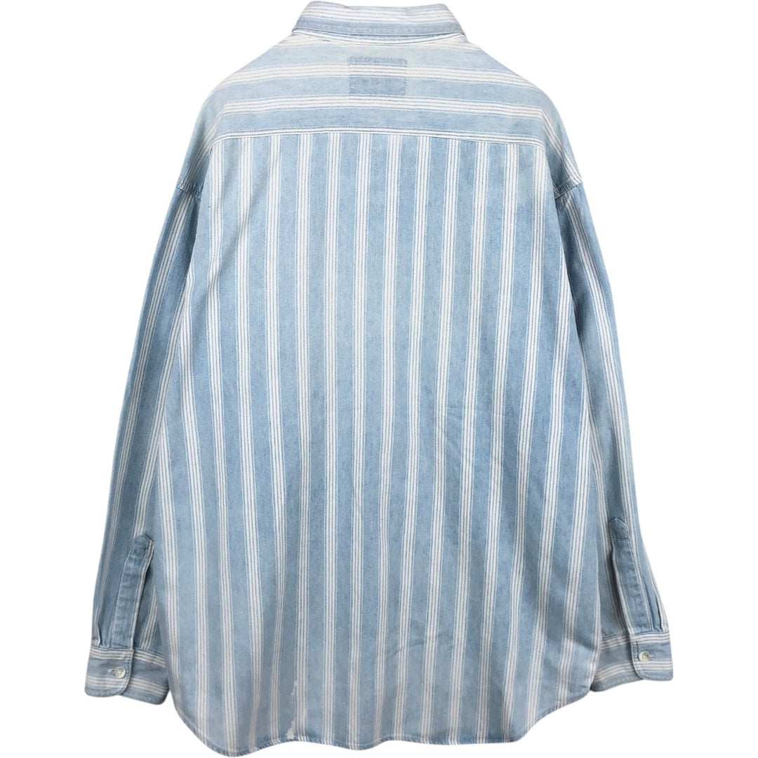Levi's Stripe Pattern Long-Sleeve Denim Shirt, Men's Size XL (approx.) unclear white type Vintage Second Hand