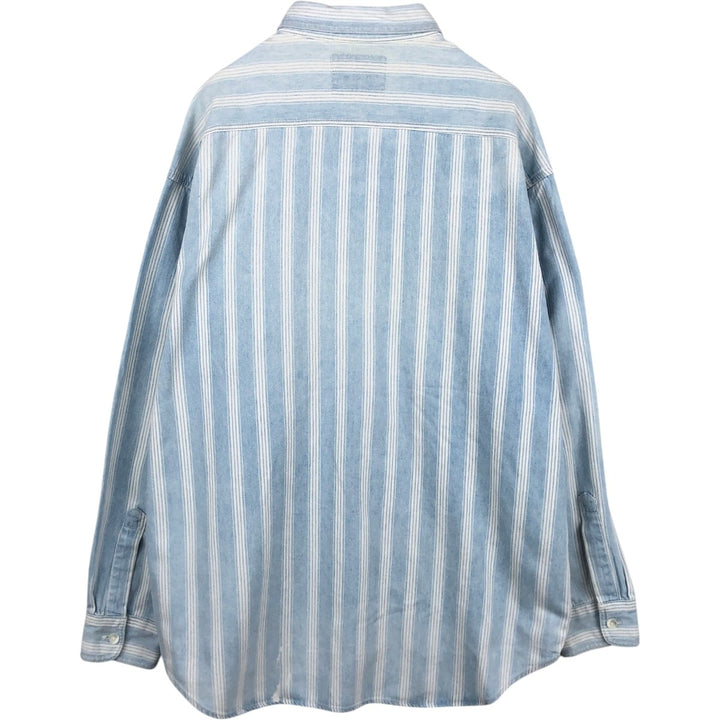 Levi's Stripe Pattern Long-Sleeve Denim Shirt, Men's Size XL (approx.) unclear white type Vintage Second Hand