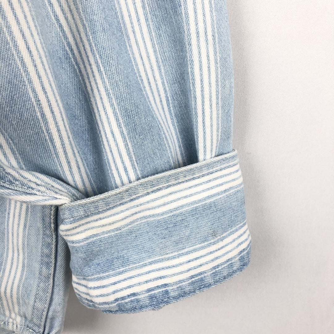 Levi's Stripe Pattern Long-Sleeve Denim Shirt, Men's Size XL (approx.) unclear white type Vintage Second Hand