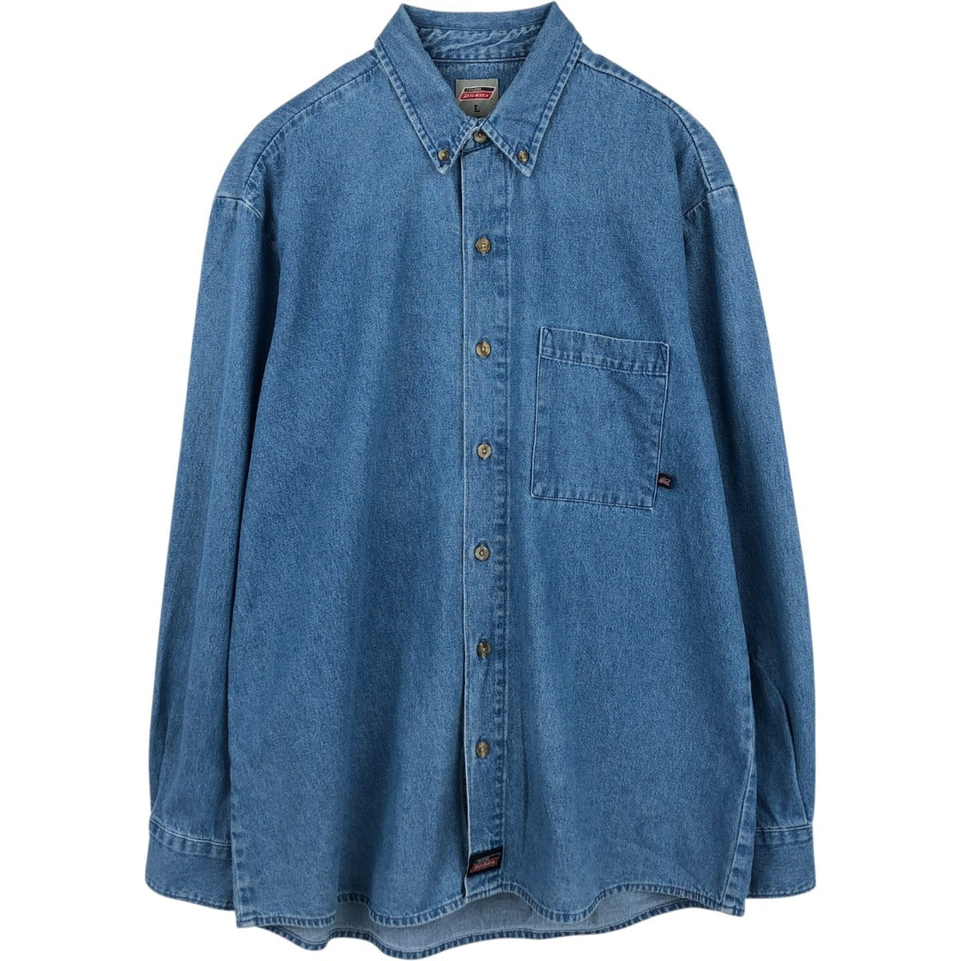 Dickies Long Sleeve Button Down Denim Shirt, Men's Size L cotton blue type Vintage Second Hand