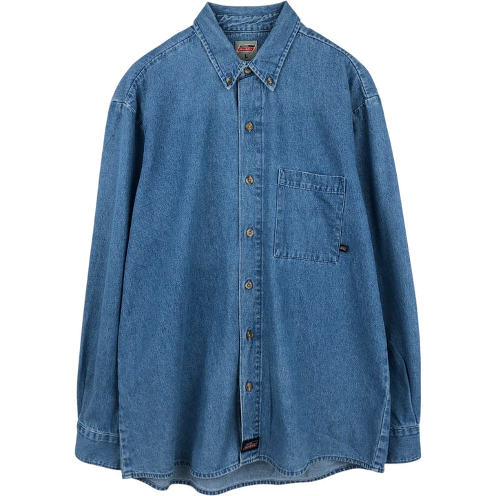 Dickies Long Sleeve Button Down Denim Shirt, Men's Size L cotton blue type Vintage Second Hand