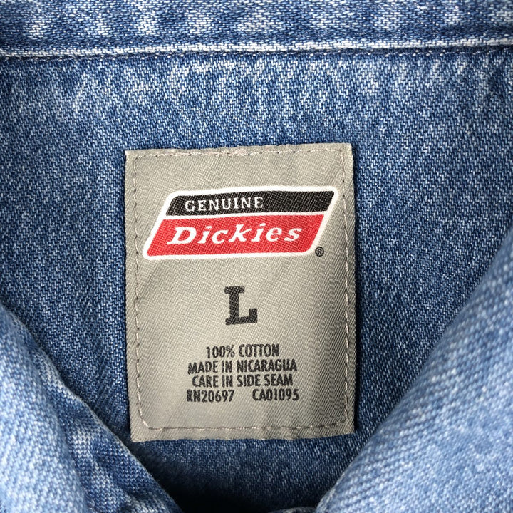Dickies Long Sleeve Button Down Denim Shirt, Men's Size L cotton blue type Vintage Second Hand