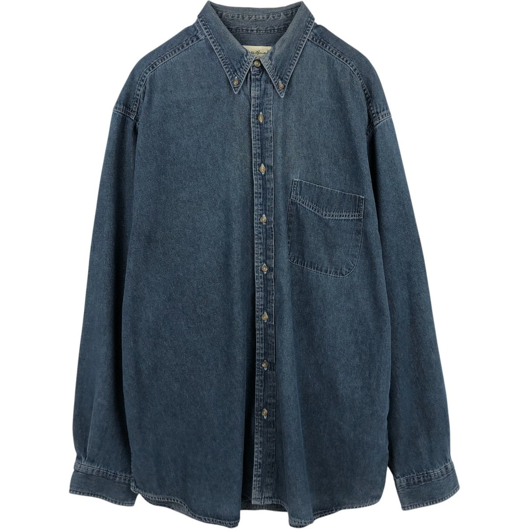 Eddie Bauer long-sleeved button-down denim shirt, men's size XL cotton Indigo Vintage Second Hand