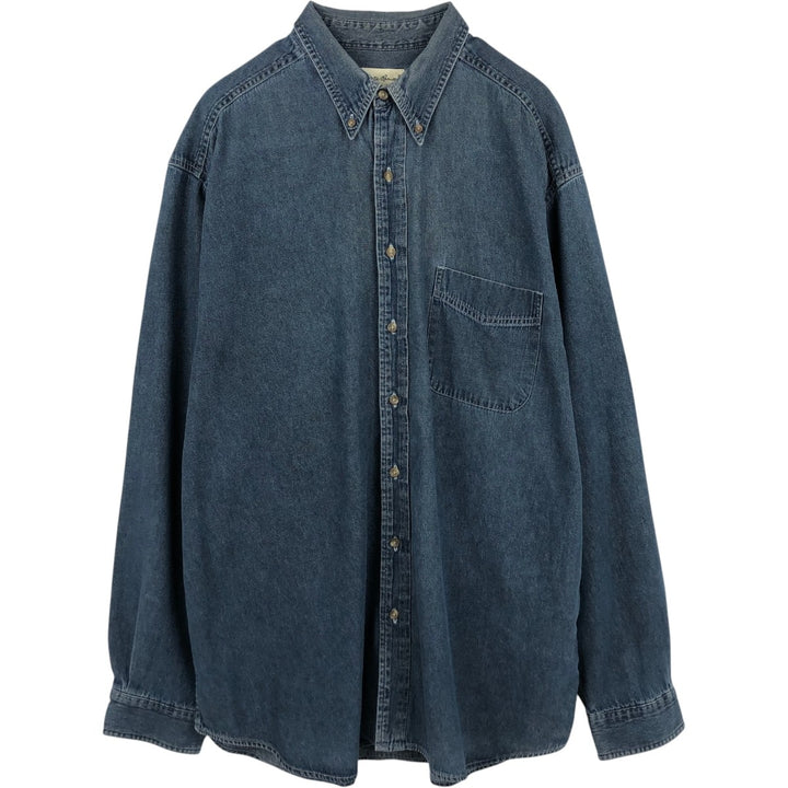 Eddie Bauer long-sleeved button-down denim shirt, men's size XL cotton Indigo Vintage Second Hand