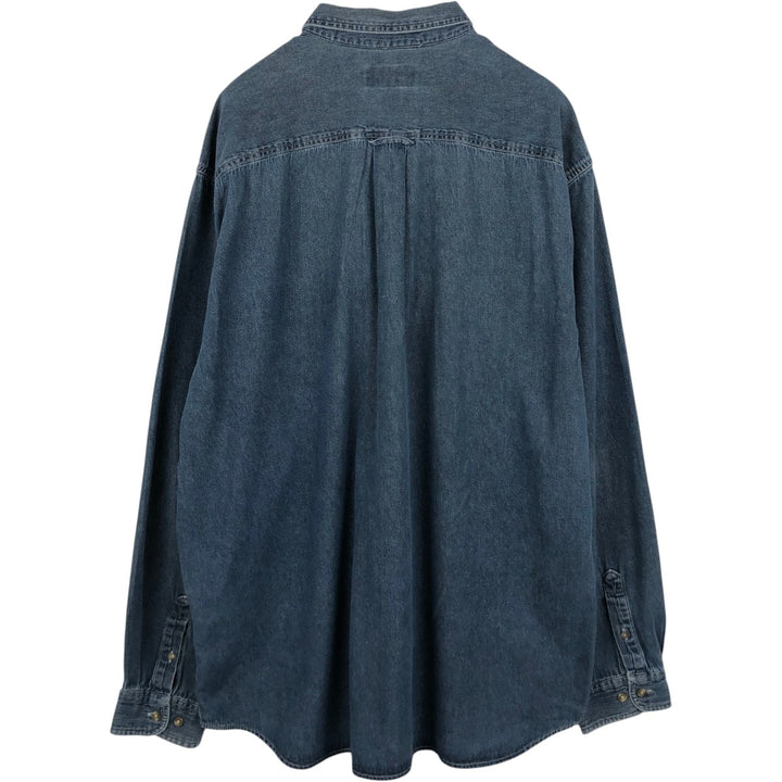 Eddie Bauer long-sleeved button-down denim shirt, men's size XL cotton Indigo Vintage Second Hand