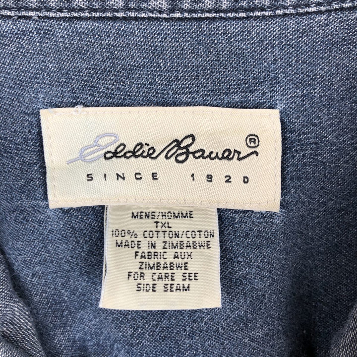 Eddie Bauer long-sleeved button-down denim shirt, men's size XL cotton Indigo Vintage Second Hand