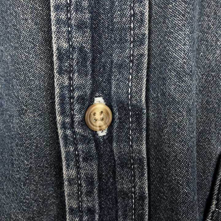 Eddie Bauer long-sleeved button-down denim shirt, men's size XL cotton Indigo Vintage Second Hand