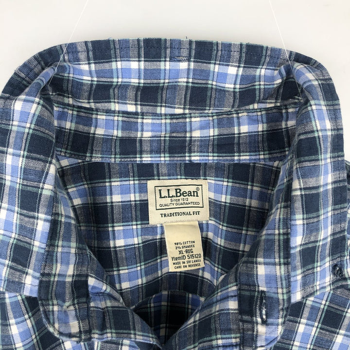 90s-00'S L.L.Bean Traditional Fit Long-Sleeve Button-Down Check Shirt, Men's Size XL (approx.) cotton blue type Vintage Second Hand