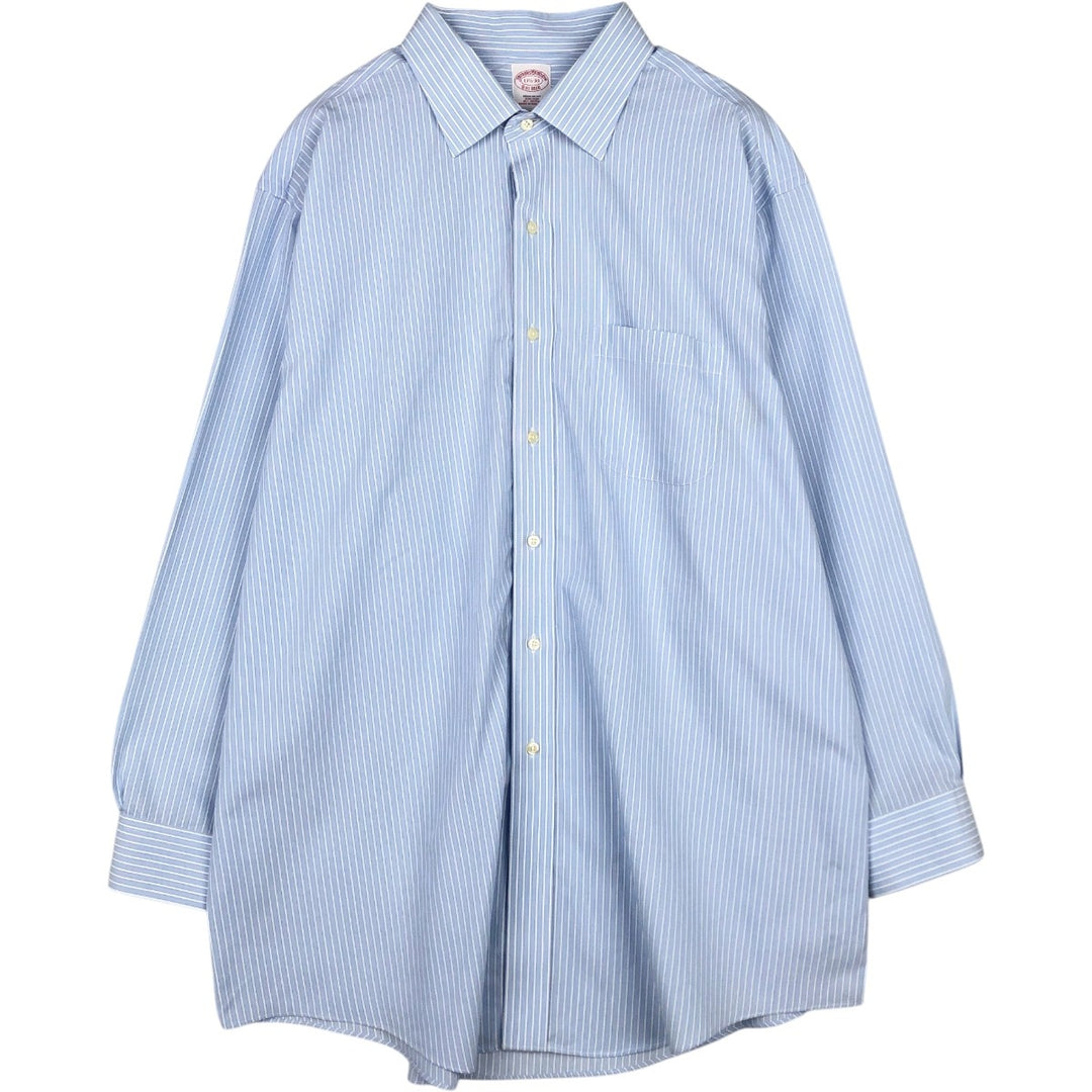 Brooks Brothers Est.1818 Wide Collar Long Sleeve Cotton Stripe Shirt, Men's Size XL (approx.) cotton Blue type light blue Vintage Second Hand