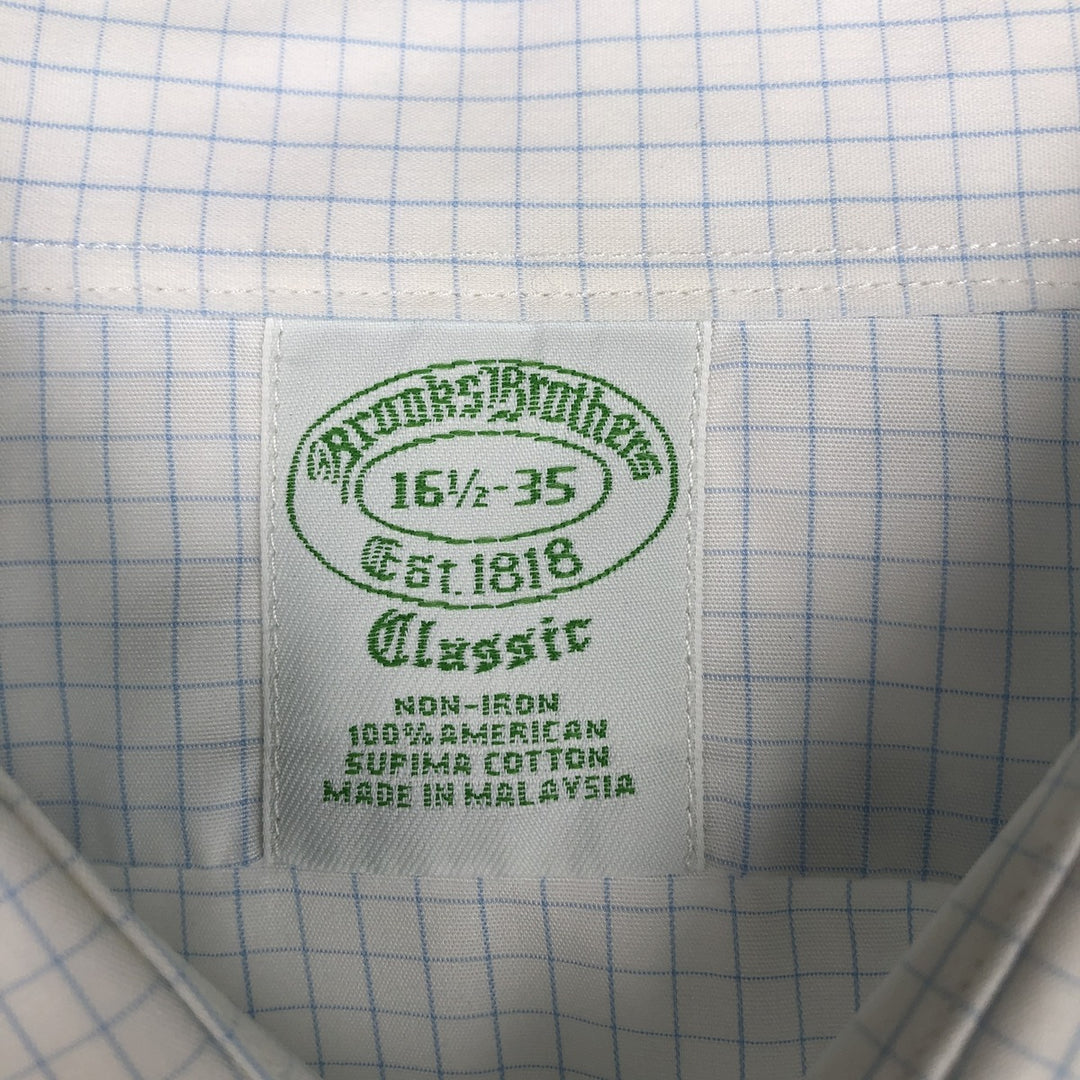 Brooks Brothers Est.1818 Classic Wide Collar Long Sleeve Button-Down Check Shirt, Men's Size L (approx.) Supima Cotton white type Vintage Second Hand