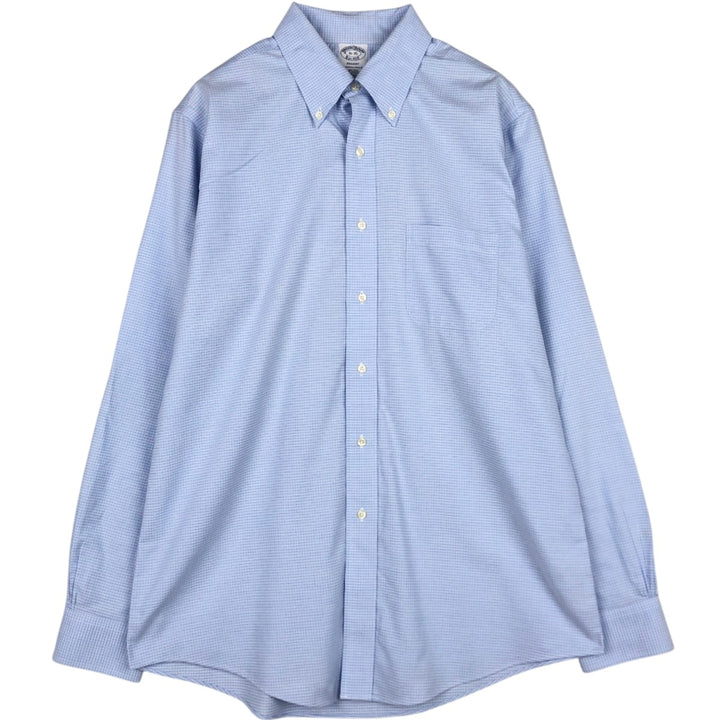 Brooks Brothers REGENT Long-Sleeve Button-Down Check Shirt, Men's Size L (approx.) cotton Blue type light blue Vintage Second Hand