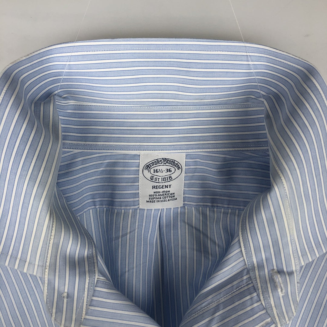 Brooks Brothers REGENT Long-Sleeve Cotton Stripe Shirt, Men's Size L (approx.) cotton Blue type light blue Vintage Second Hand