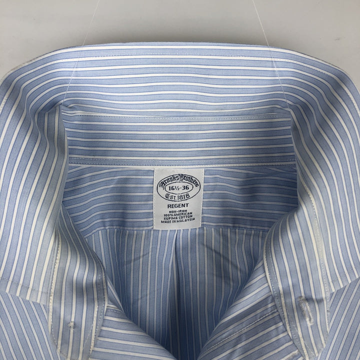 Brooks Brothers REGENT Long-Sleeve Cotton Stripe Shirt, Men's Size L (approx.) cotton Blue type light blue Vintage Second Hand