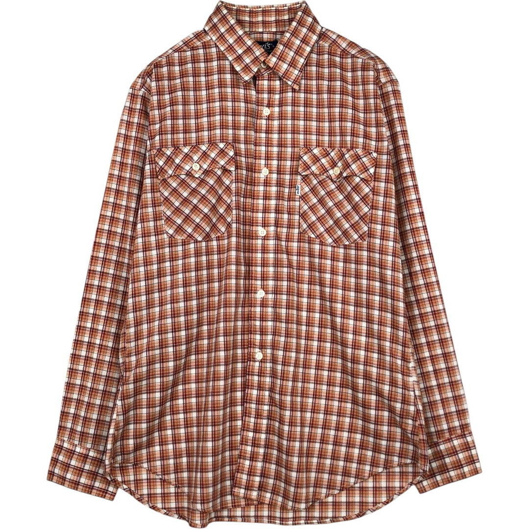 1970'S Levi's Regular Fit Long-Sleeve Cotton Check Shirt, Made in USA, Men's Size L (Equivalent), Vintage cotton orange type Vintage Second Hand