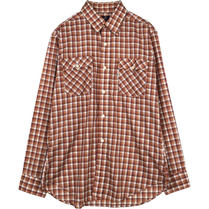 1970'S Levi's Regular Fit Long-Sleeve Cotton Check Shirt, Made in USA, Men's Size L (Equivalent), Vintage cotton orange type Vintage Second Hand