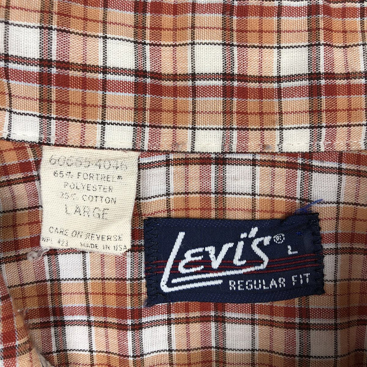 1970'S Levi's Regular Fit Long-Sleeve Cotton Check Shirt, Made in USA, Men's Size L (Equivalent), Vintage cotton orange type Vintage Second Hand