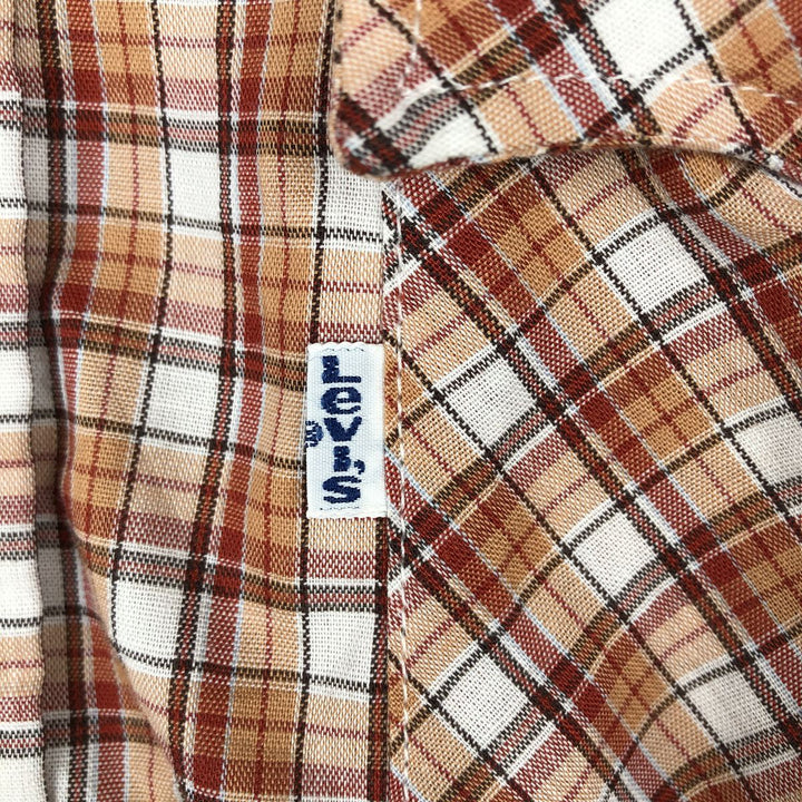 1970'S Levi's Regular Fit Long-Sleeve Cotton Check Shirt, Made in USA, Men's Size L (Equivalent), Vintage cotton orange type Vintage Second Hand