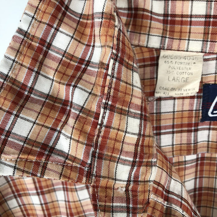 1970'S Levi's Regular Fit Long-Sleeve Cotton Check Shirt, Made in USA, Men's Size L (Equivalent), Vintage cotton orange type Vintage Second Hand
