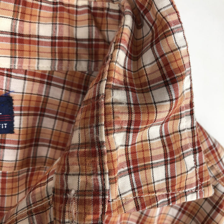 1970'S Levi's Regular Fit Long-Sleeve Cotton Check Shirt, Made in USA, Men's Size L (Equivalent), Vintage cotton orange type Vintage Second Hand