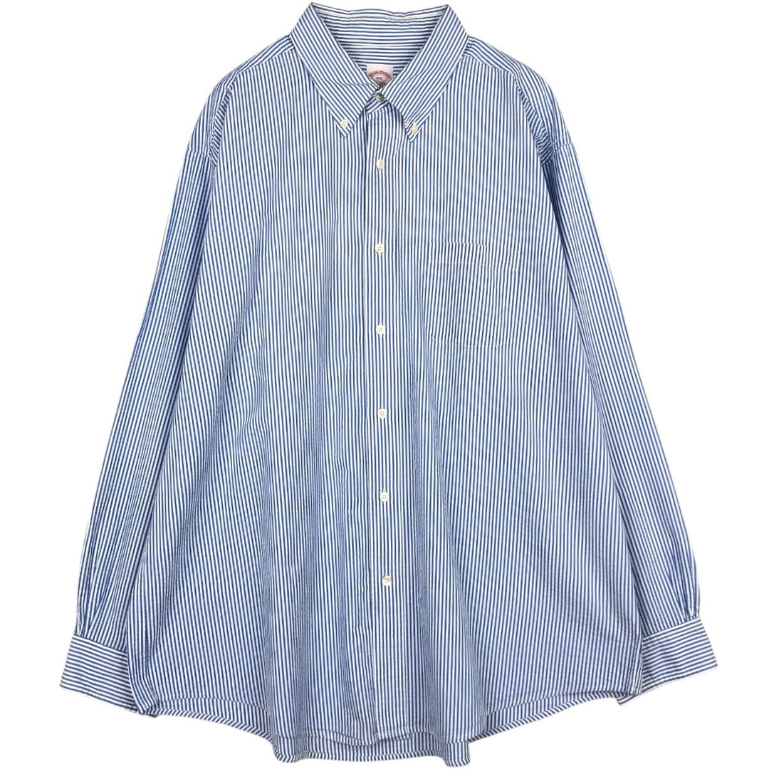 Brooks Brothers Est.1818 Seersucker Long-Sleeve Button-Down Striped Shirt, Men's Size XXL (approx.) cotton blue type Vintage Second Hand
