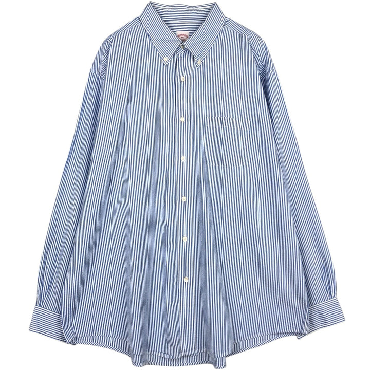 Brooks Brothers Est.1818 Seersucker Long-Sleeve Button-Down Striped Shirt, Men's Size XXL (approx.) cotton blue type Vintage Second Hand