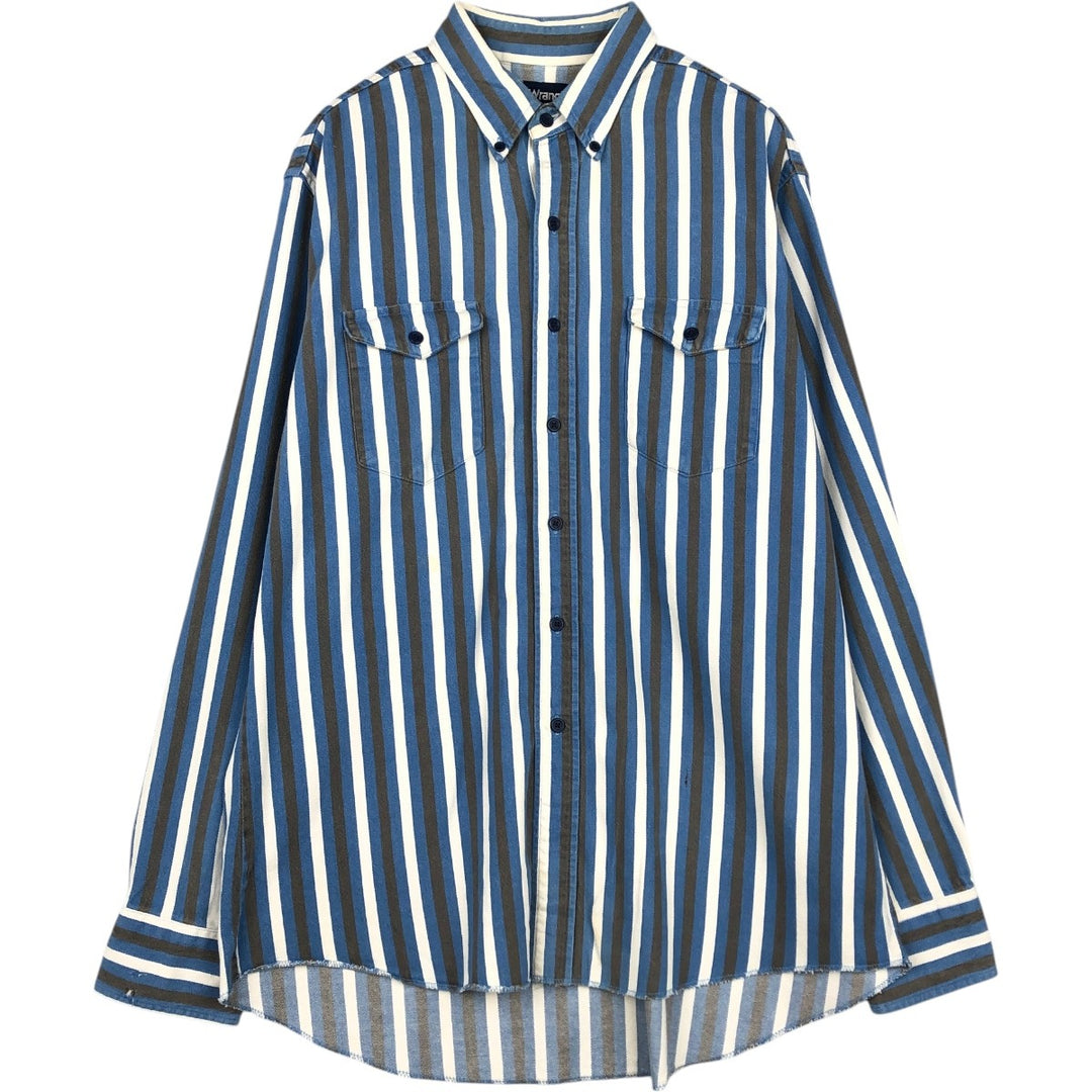 90'S Wrangler Regular Fit Long-Sleeve Button-Down Striped Shirt, Men's Size XL (approx.) unclear blue type Vintage Second Hand