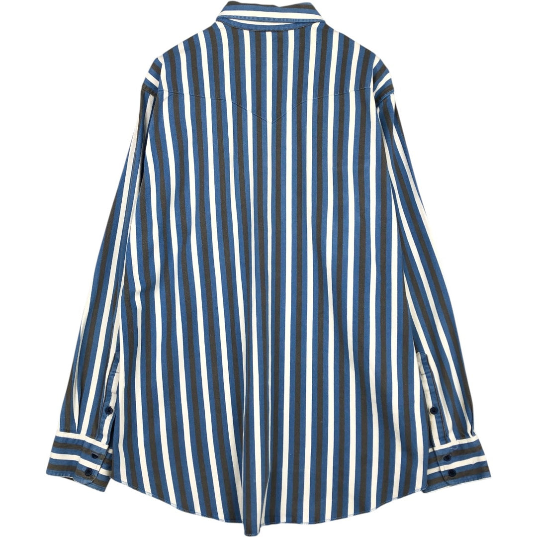 90'S Wrangler Regular Fit Long-Sleeve Button-Down Striped Shirt, Men's Size XL (approx.) unclear blue type Vintage Second Hand