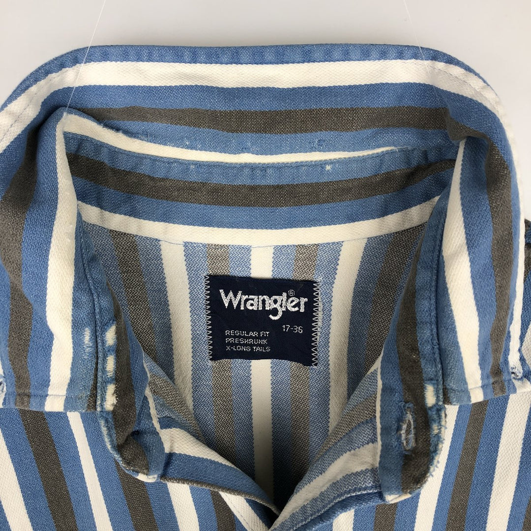 90'S Wrangler Regular Fit Long-Sleeve Button-Down Striped Shirt, Men's Size XL (approx.) unclear blue type Vintage Second Hand