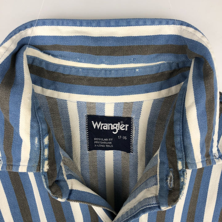 90'S Wrangler Regular Fit Long-Sleeve Button-Down Striped Shirt, Men's Size XL (approx.) unclear blue type Vintage Second Hand