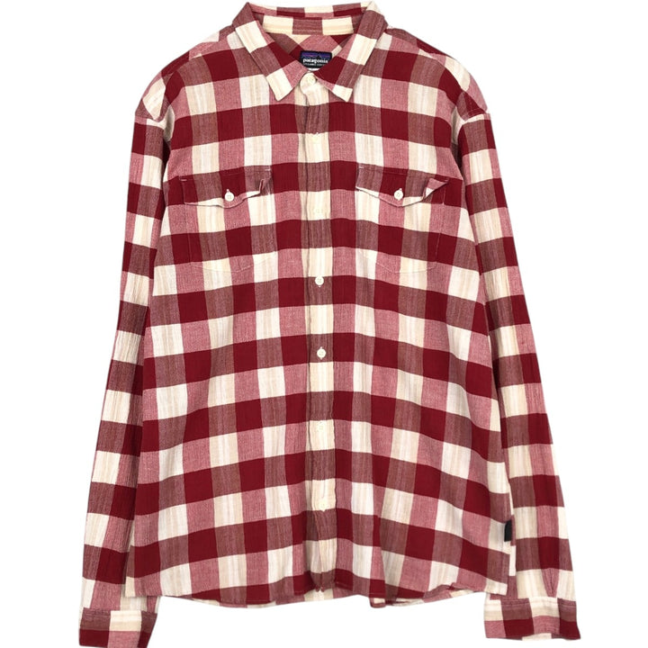 Patagonia Organic Cotton Long Sleeve Cotton Check Shirt, Men's Size L unclear red type Vintage Second Hand