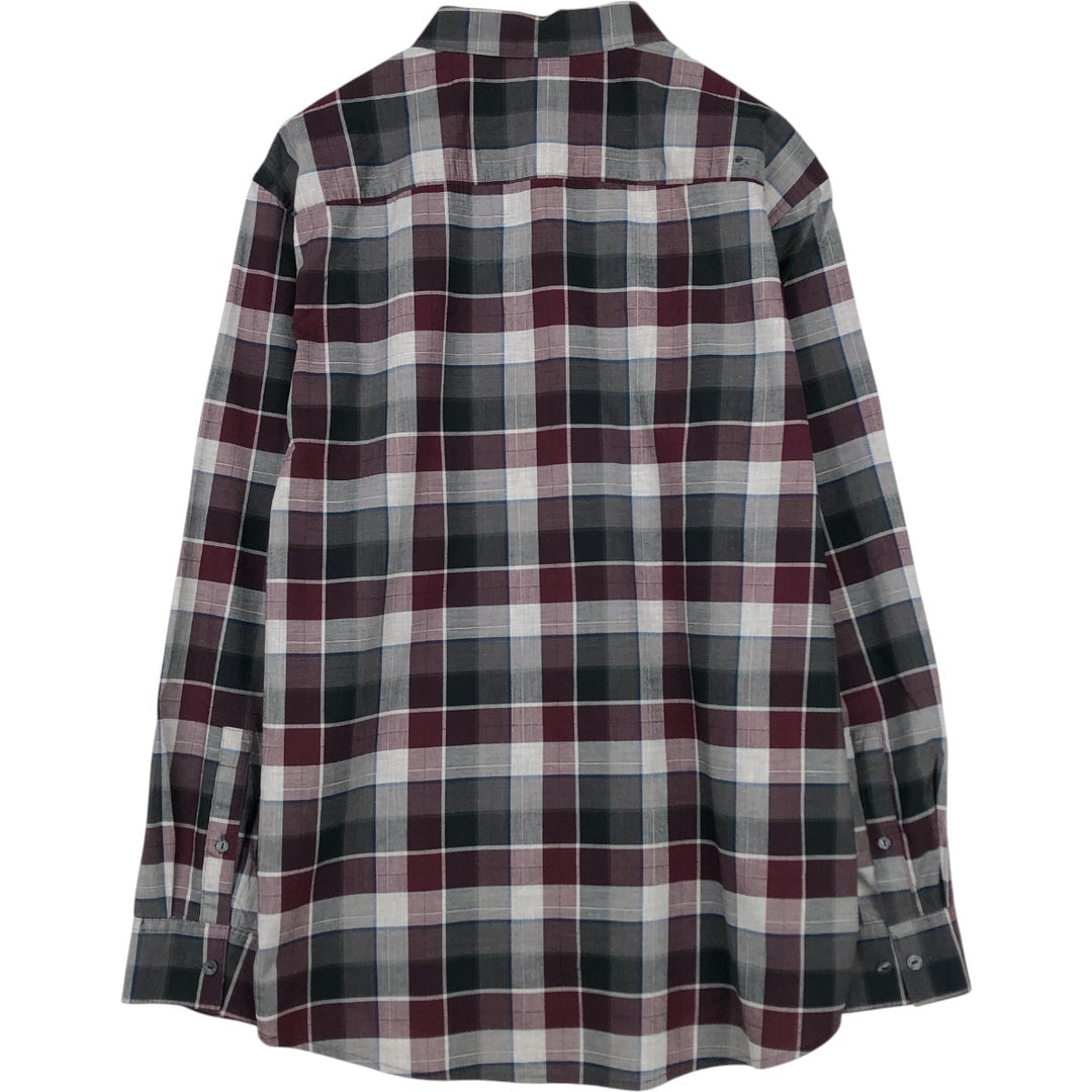 90s-00'S Calvin Klein long-sleeved cotton check shirt, men's size L (approx.) cotton burgundy type Vintage Second Hand