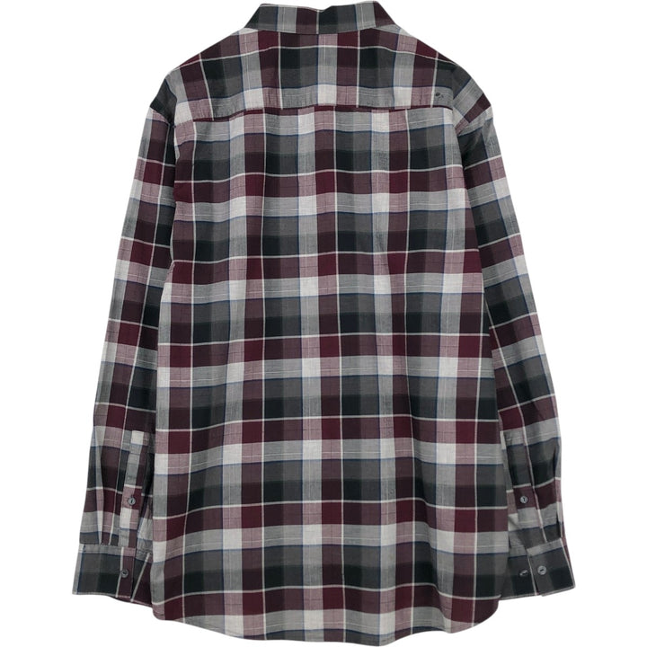 90s-00'S Calvin Klein long-sleeved cotton check shirt, men's size L (approx.) cotton burgundy type Vintage Second Hand
