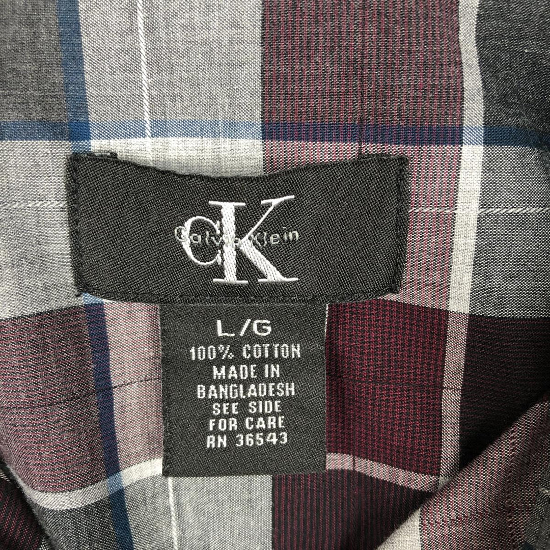 90s-00'S Calvin Klein long-sleeved cotton check shirt, men's size L (approx.) cotton burgundy type Vintage Second Hand