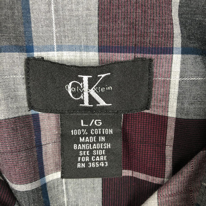 90s-00'S Calvin Klein long-sleeved cotton check shirt, men's size L (approx.) cotton burgundy type Vintage Second Hand
