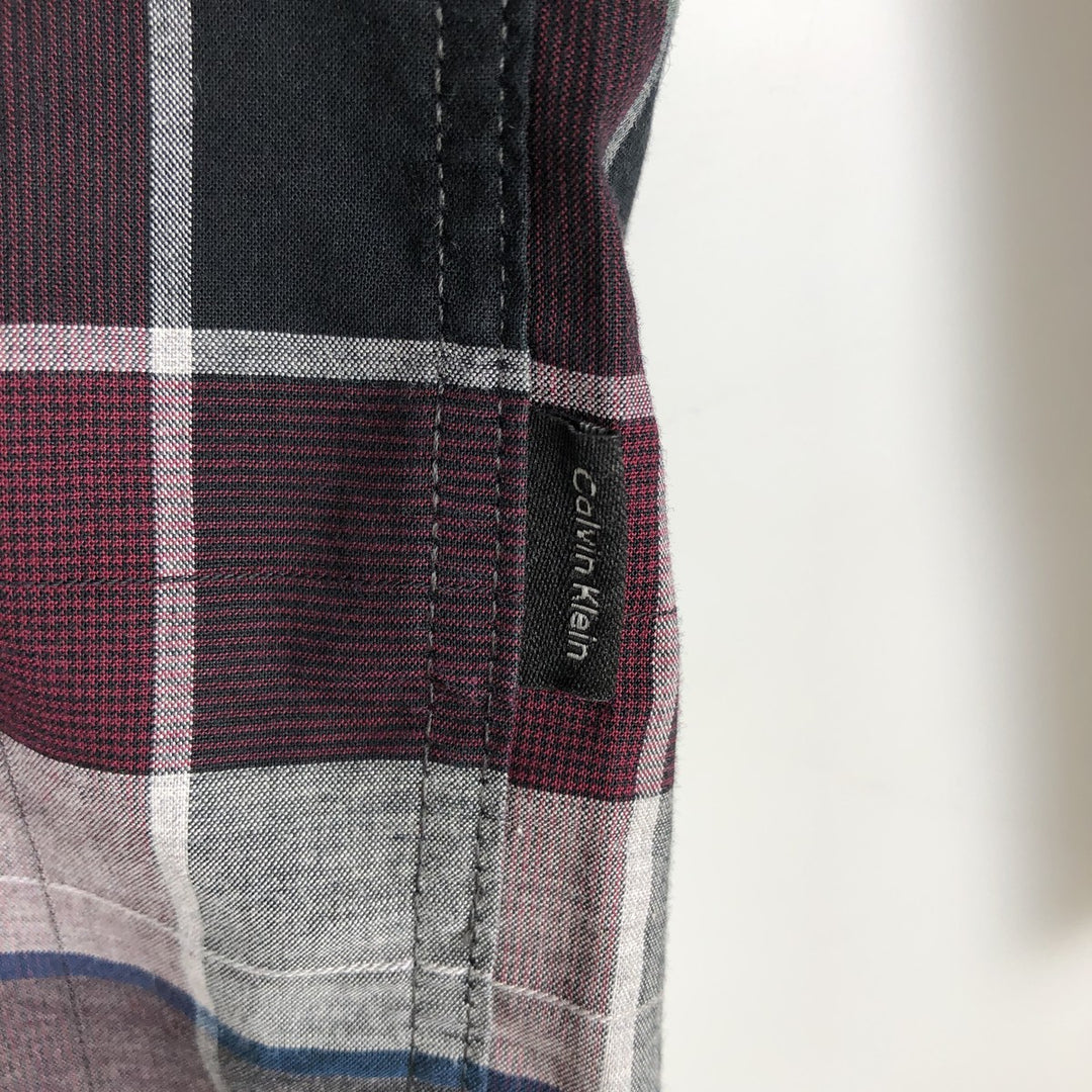 90s-00'S Calvin Klein long-sleeved cotton check shirt, men's size L (approx.) cotton burgundy type Vintage Second Hand