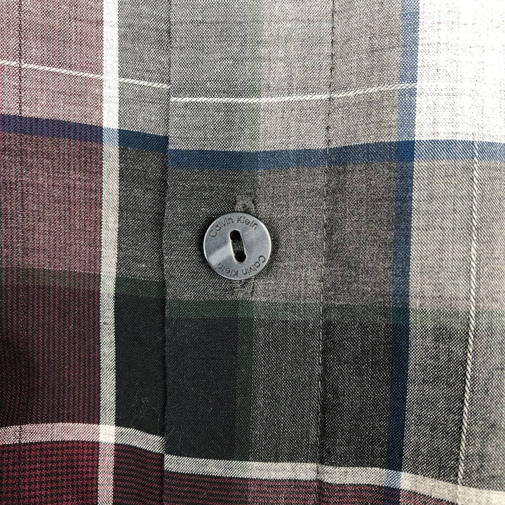 90s-00'S Calvin Klein long-sleeved cotton check shirt, men's size L (approx.) cotton burgundy type Vintage Second Hand