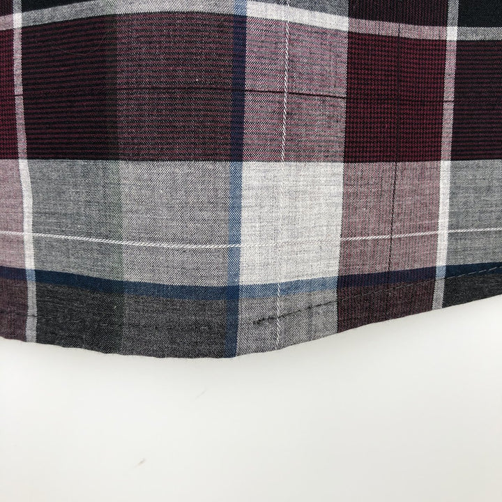 90s-00'S Calvin Klein long-sleeved cotton check shirt, men's size L (approx.) cotton burgundy type Vintage Second Hand