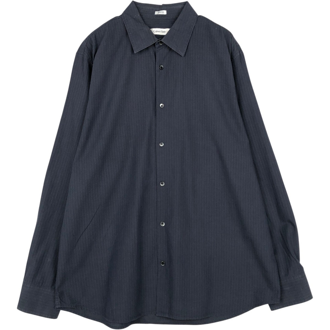 Calvin Klein long-sleeved cotton striped shirt, men's size XL cotton Charcoal Vintage Second Hand