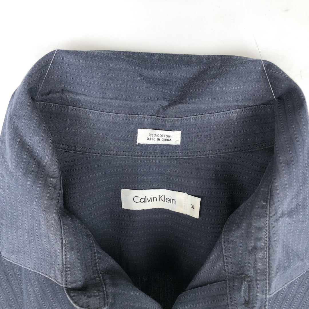 Calvin Klein long-sleeved cotton striped shirt, men's size XL cotton Charcoal Vintage Second Hand