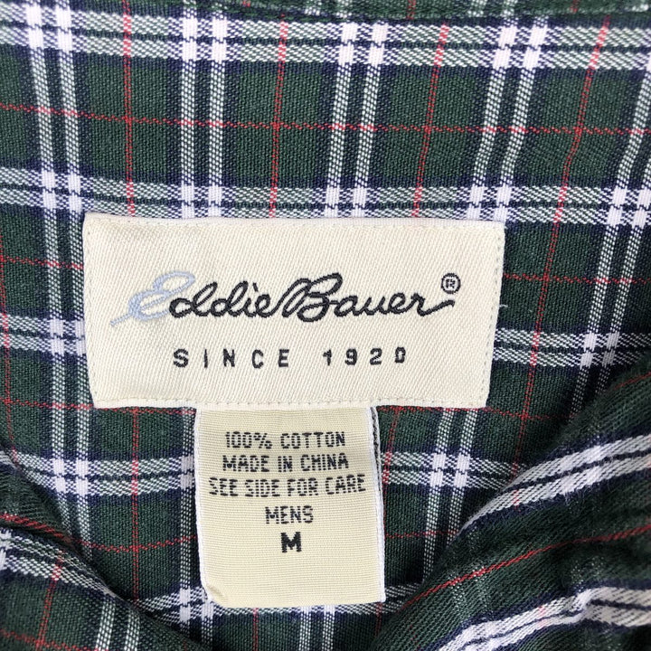 Eddie Bauer Long Sleeve Button-Down Check Shirt, Men's Size M cotton dark green Vintage Second Hand