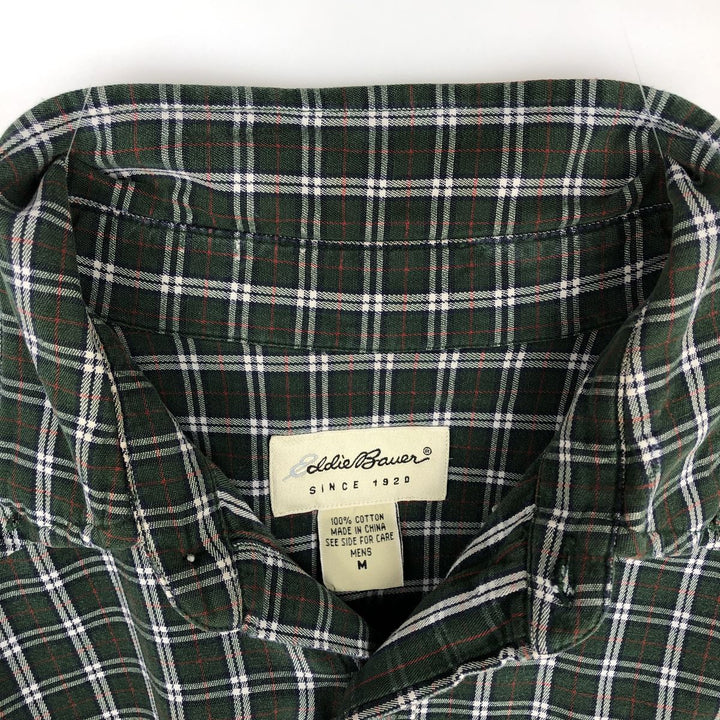 Eddie Bauer Long Sleeve Button-Down Check Shirt, Men's Size M cotton dark green Vintage Second Hand
