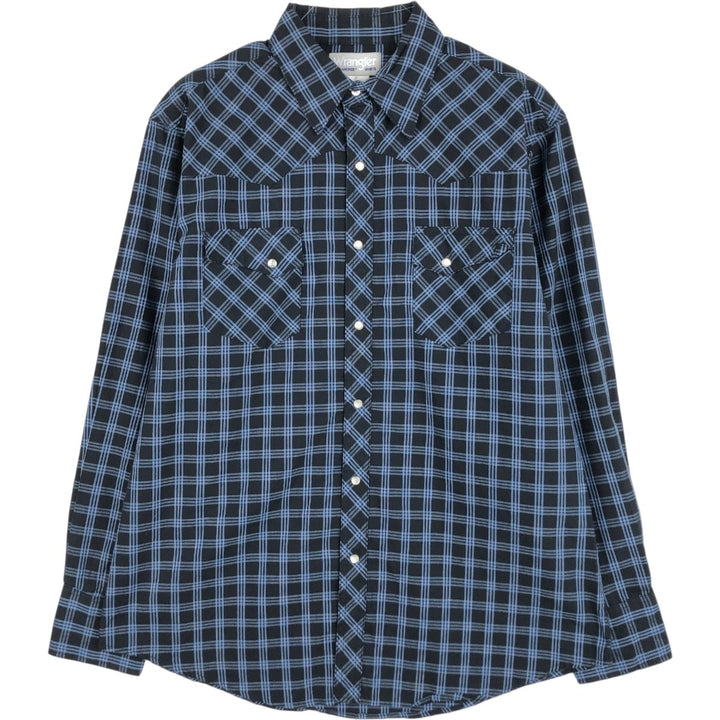 Wrangler WRANCHER SHIRTS Check Pattern Long Sleeve Western Shirt Men's XL (approx.) unclear blue type Vintage Second Hand