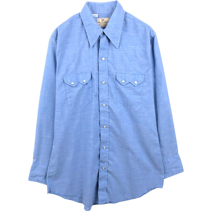 ~1980'S DEE CEE Long-Sleeve Western Shirt, Made in USA, Men's Size M (approx.), Vintage unclear blue type Vintage Second Hand