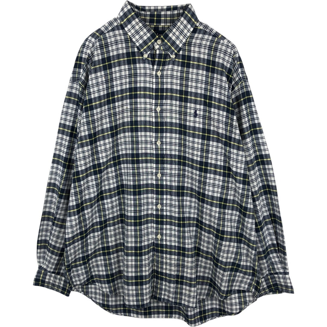 Ralph Lauren BLAIRE long sleeve button down check shirt, men's XL size cotton white type Vintage Second Hand