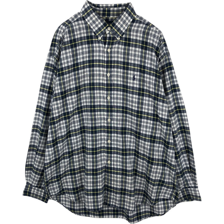 Ralph Lauren BLAIRE long sleeve button down check shirt, men's XL size cotton white type Vintage Second Hand